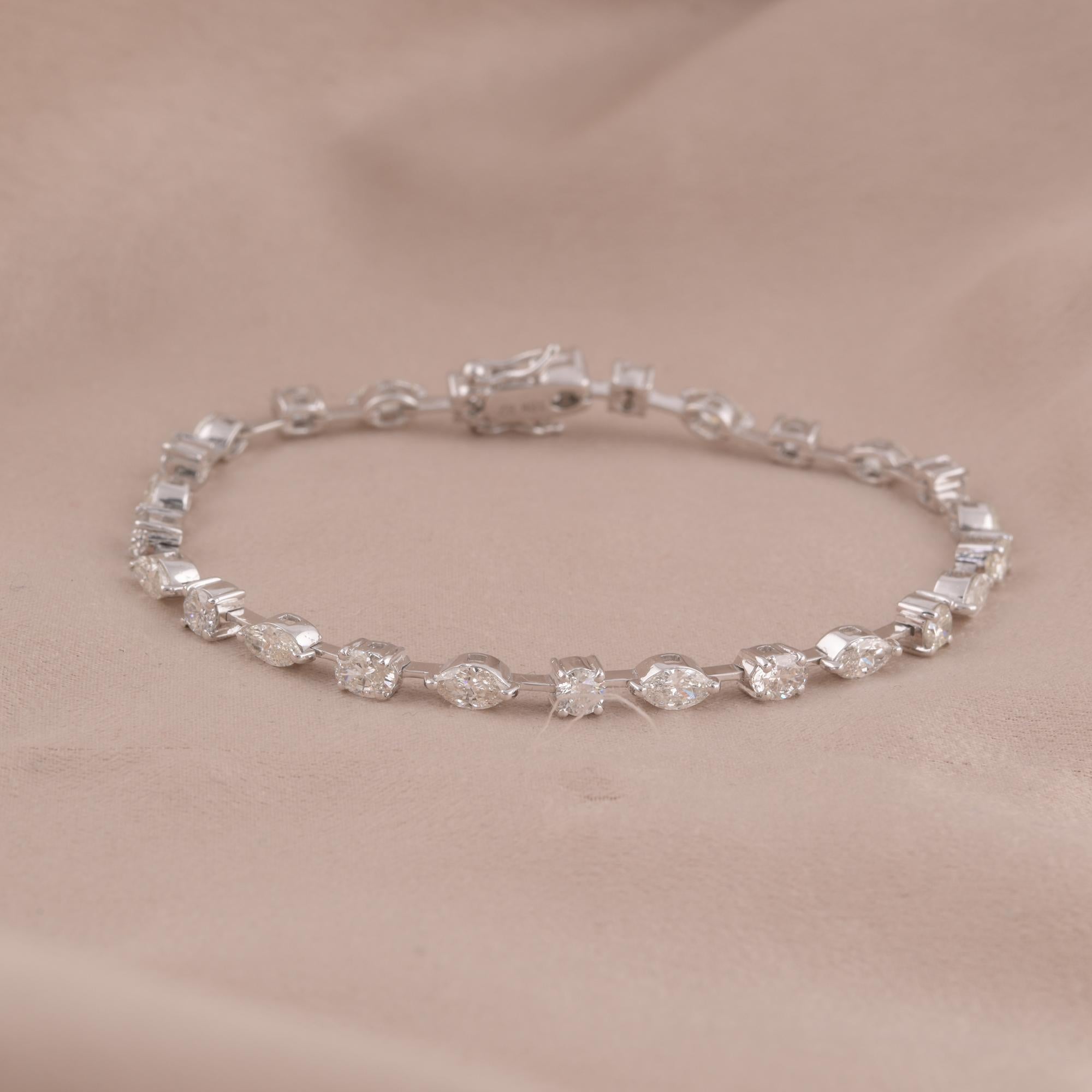 Pulsera de diamantes redondos marquesa de 4,60 quilates Joyería hecha a mano en oro blanco de 18 quilates Corte marquesa en venta