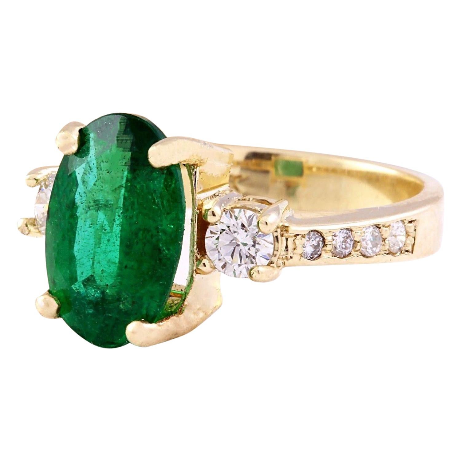 4.60 Carat Natural Emerald 14K Solid Yellow Gold Diamond Ring
 Item Type: Ring
 Item Style: Engagement
 Material: 14K Yellow Gold
 Mainstone: Emerald
 Stone Color: Green
 Stone Weight: 3.60 Carat
 Stone Shape: Oval
 Stone Quantity: 1
 Stone
