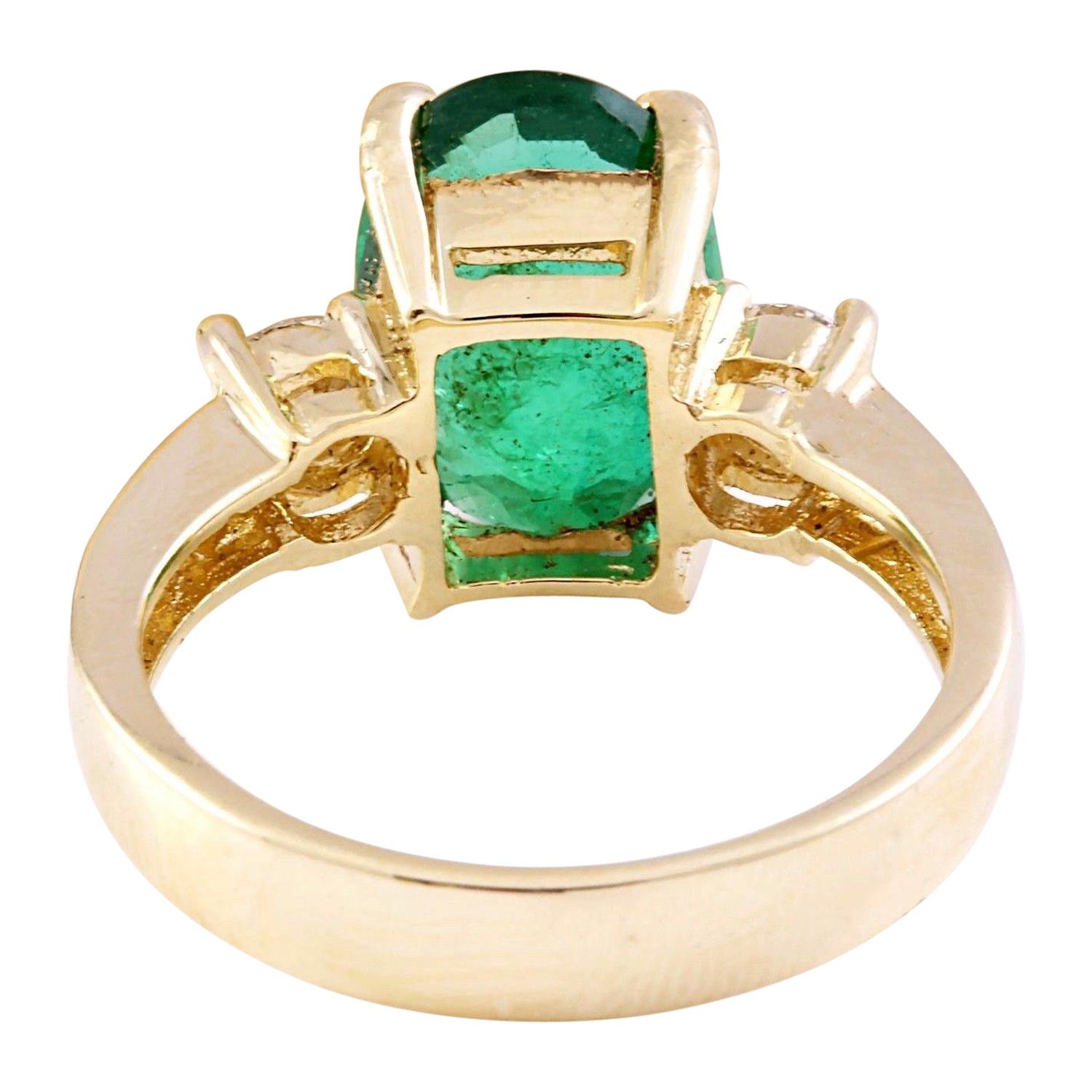 Modern Natural Emerald Diamond Ring In 14 Karat Solid Yellow Gold  For Sale