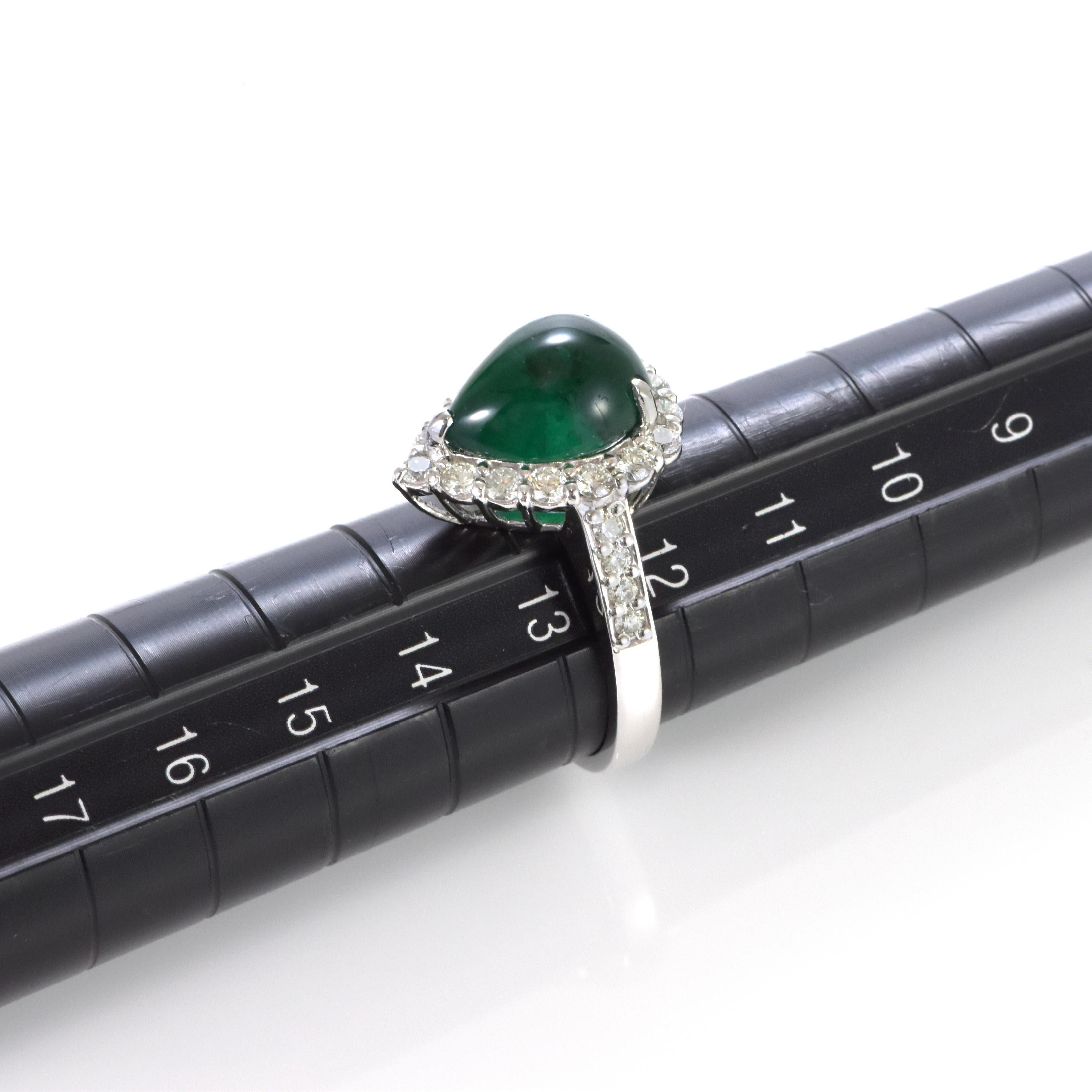 4.60 Carat Natural Emerald Cabochon and Diamond Halo Ring Made in Platinum For Sale 6