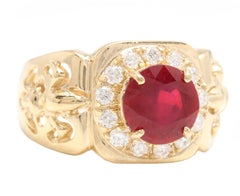 Bague pour homme en or jaune massif 14 carats avec rubis naturel de 4,60 carats et diamants