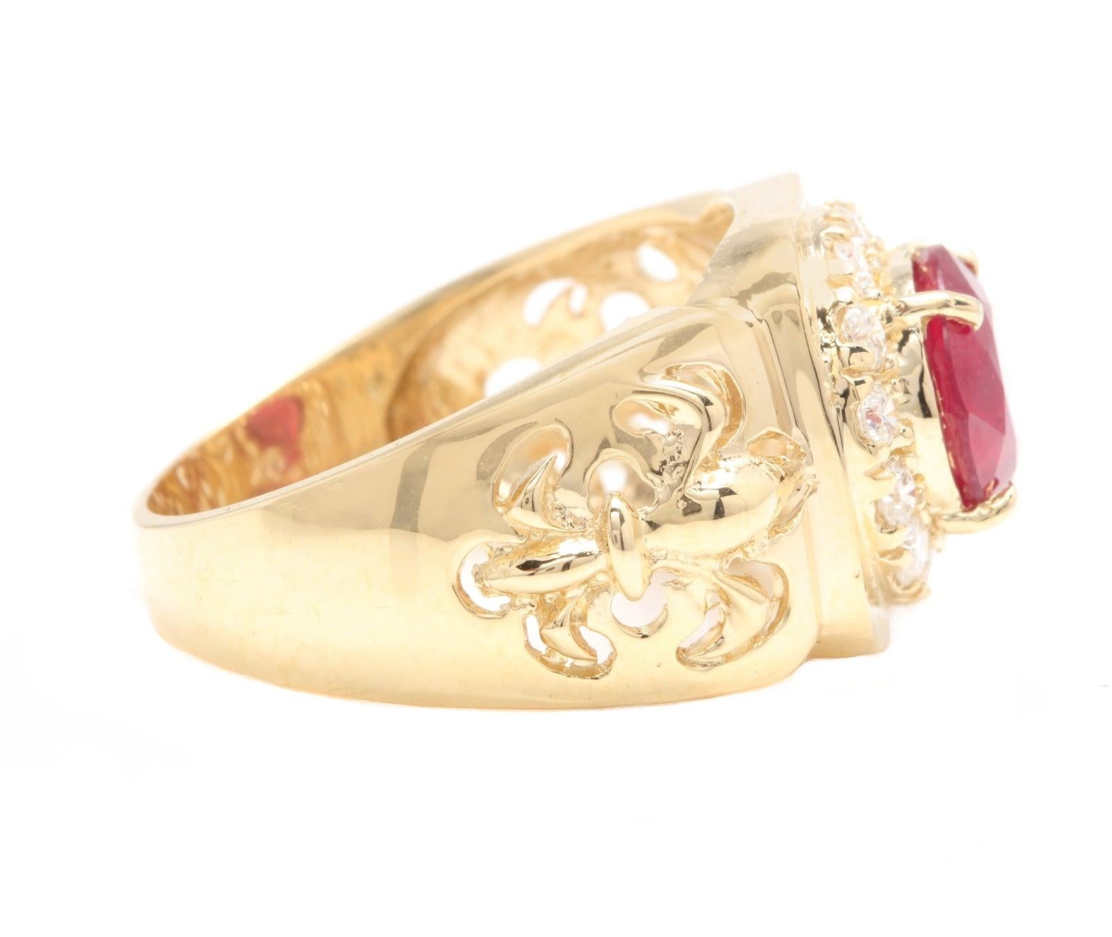 Mixed Cut 4.60 Carat Natural Ruby and Diamond 14 Karat Solid Yellow Gold Men's Ring For Sale