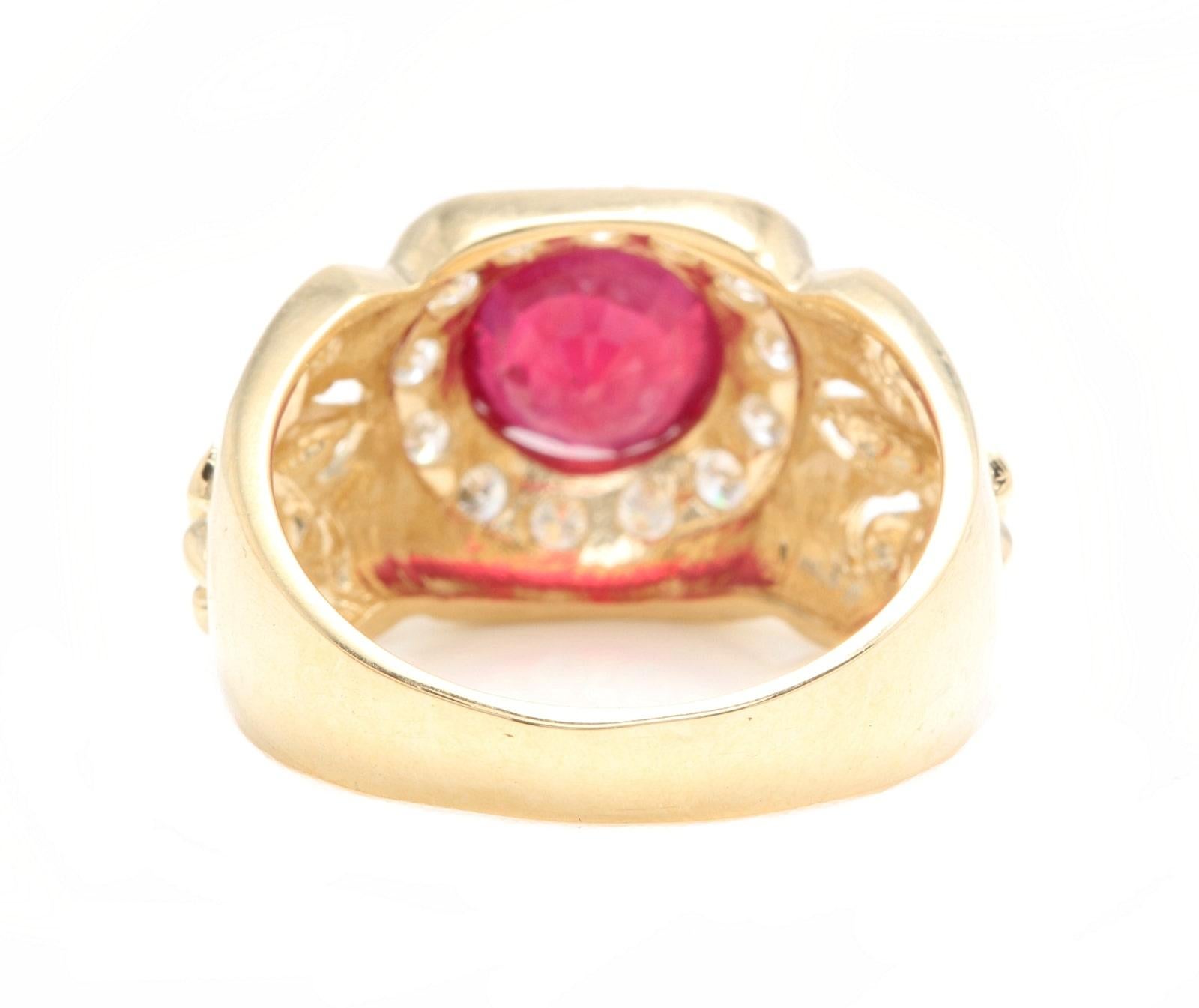 Mixed Cut 4.60 Carat Natural Ruby and Diamond 14 Karat Solid Yellow Gold Men's Ring For Sale