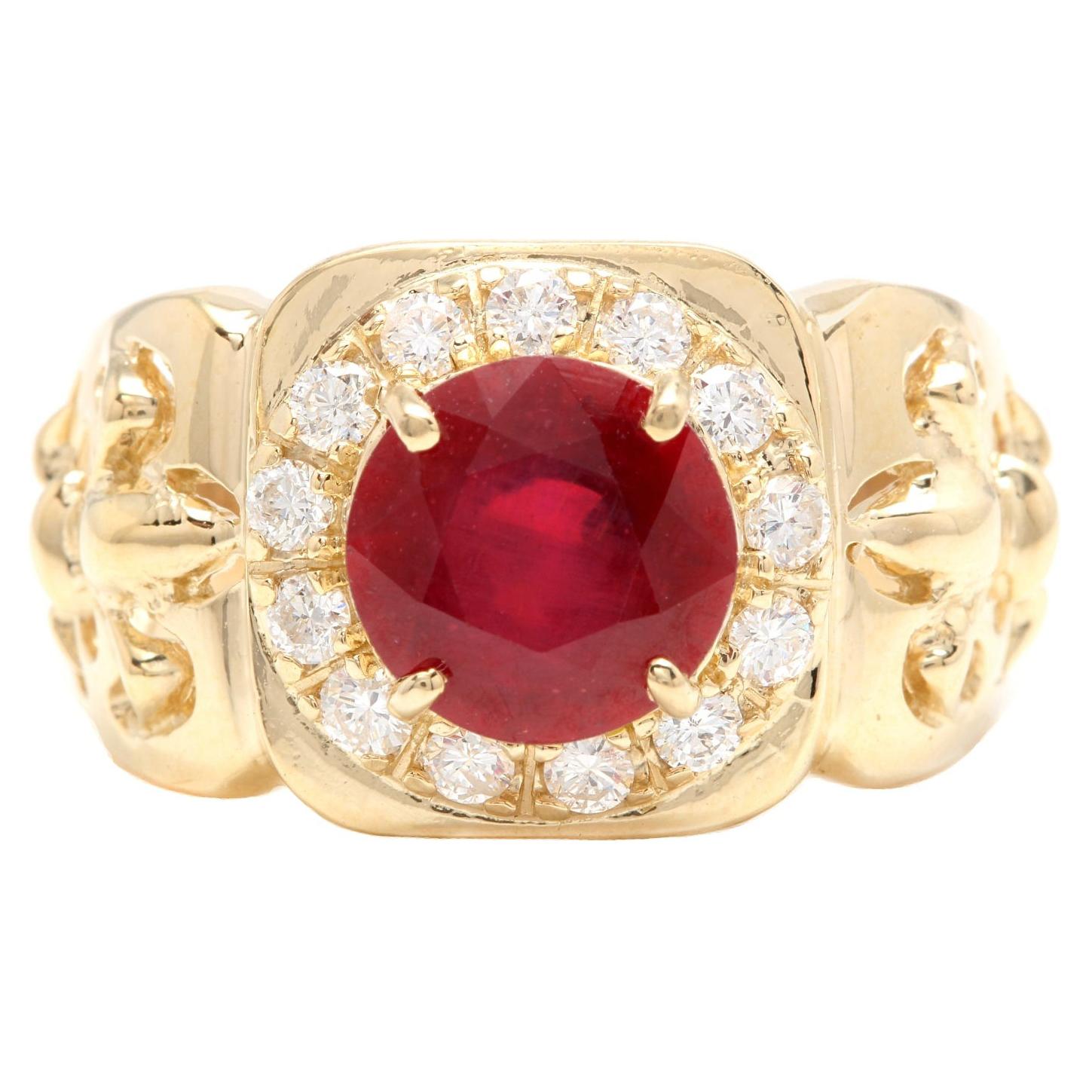 4.60 Carat Natural Ruby and Diamond 14 Karat Solid Yellow Gold Men's Ring For Sale