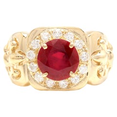 4.60 Carat Natural Ruby and Diamond 14 Karat Solid Yellow Gold Men
s Ring Used 4.60 Carat Natural Ruby and Diamond 14 Karat Solid Yellow Gold Men
s Ring