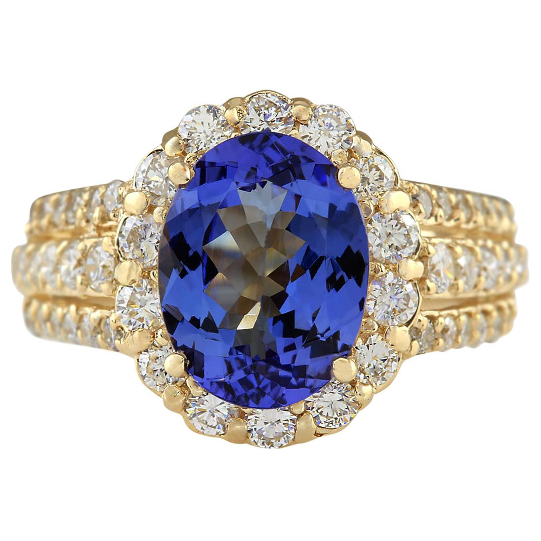 4.60 Carat Natural Tanzanite 18 Karat Yellow Gold Diamond Ring