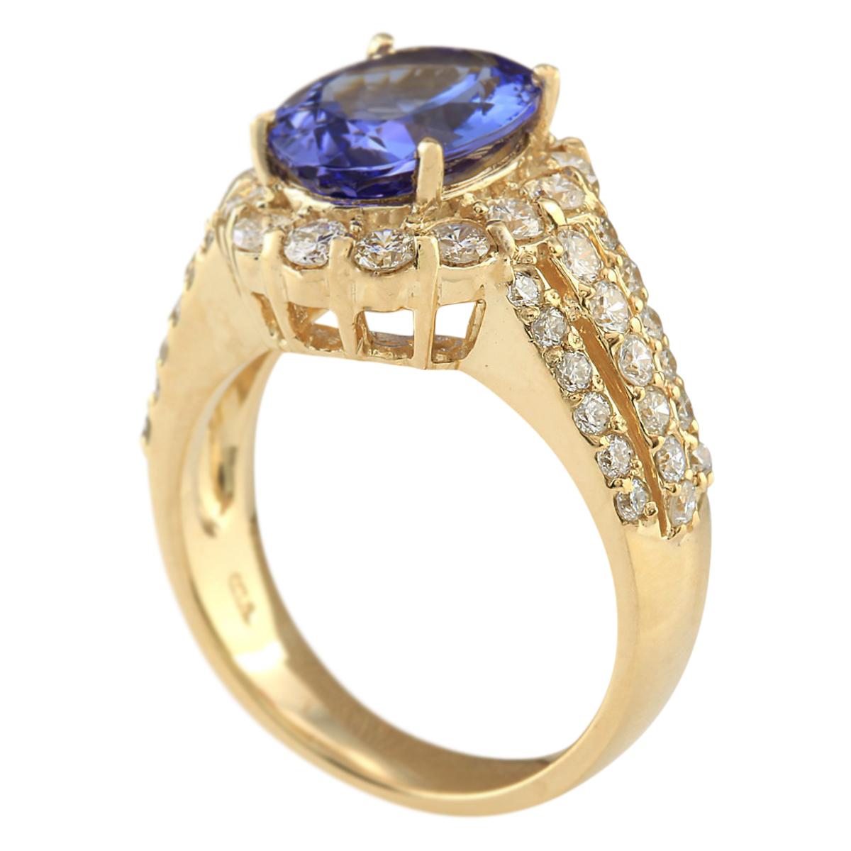 Oval Cut Natural Tanzanite Diamond Ring In 14 Karat Yellow Gold  For Sale
