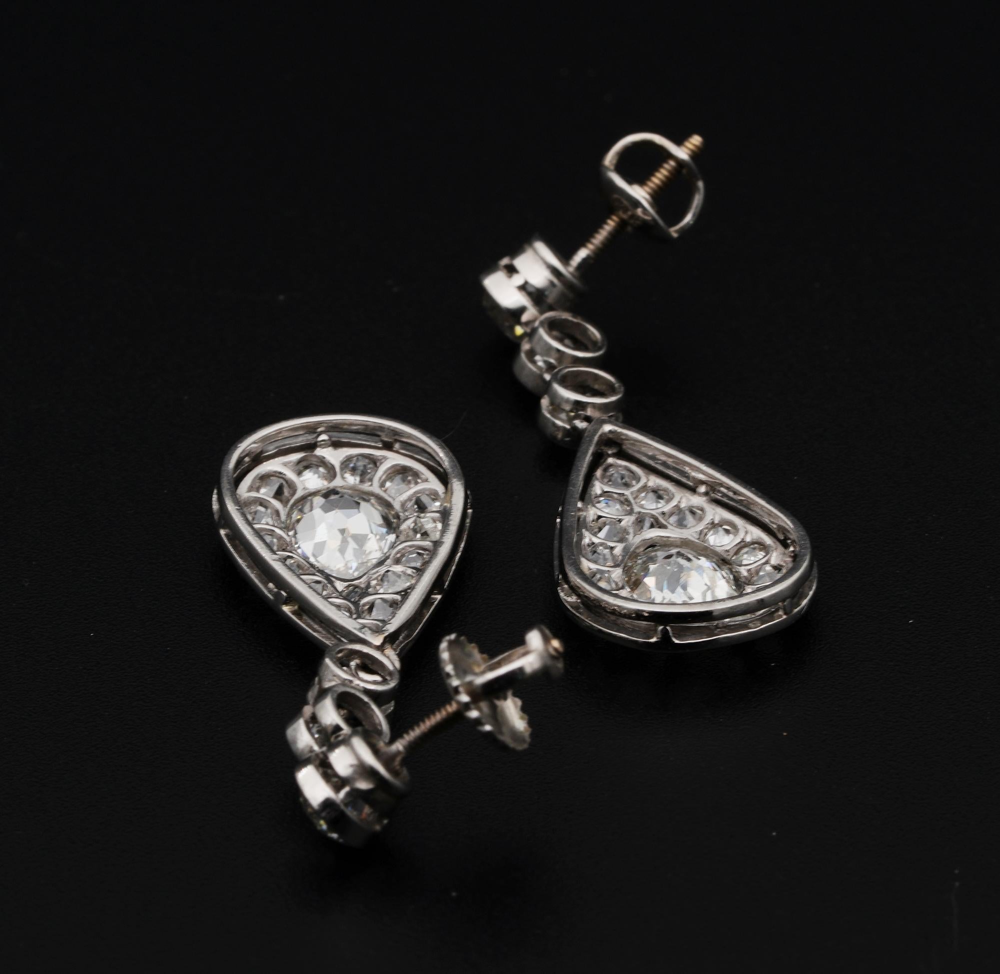4.60 Carat Old Mine Diamond 1900 Rare Platinum Edwardian Drop Earrings 1