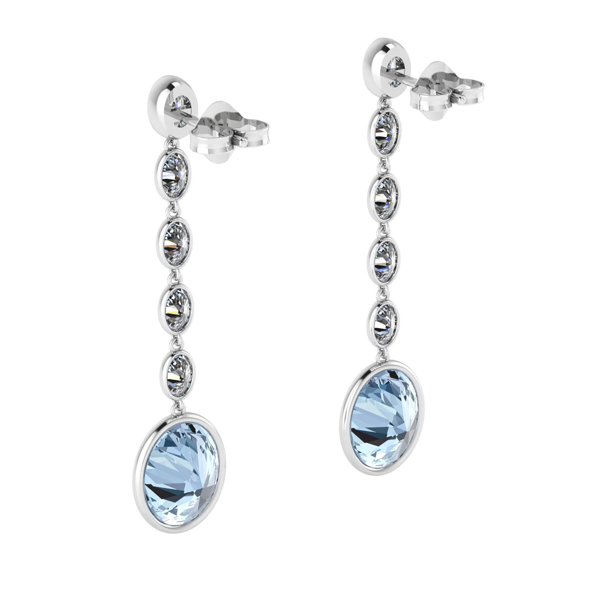 Art Deco 4.60 Carat Oval Aquamarine 1.10 Carat Oval Diamond Dangling Earrings in 18K Gold For Sale