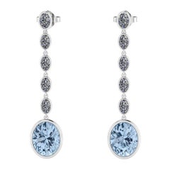 4.60 Carat Oval Aquamarine 1.10 Carat Oval Diamond Dangling Earrings in 18K Gold