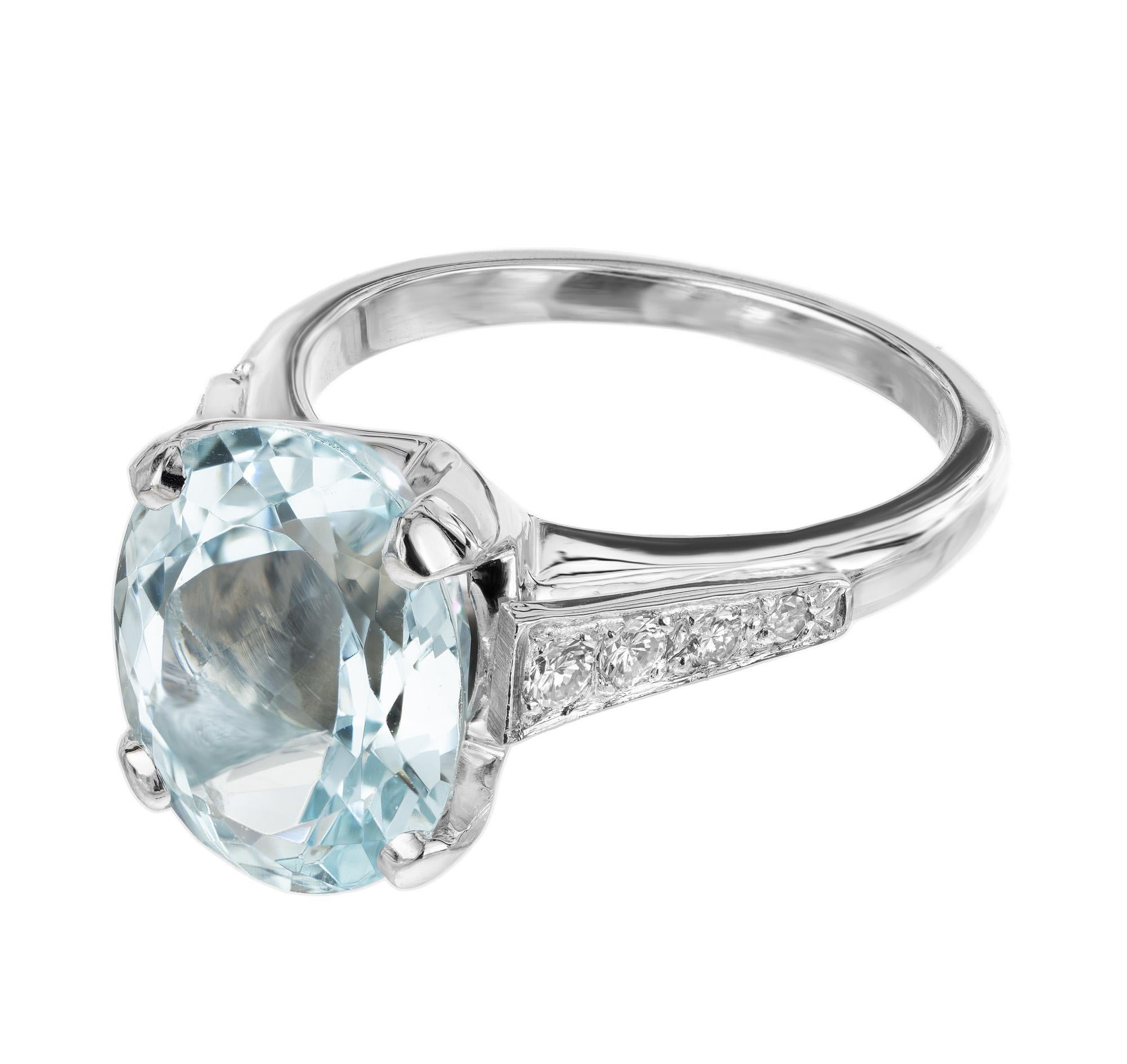 Oval Cut 4.60 Carat Oval Aquamarine Diamond Platinum Engagement Ring  For Sale
