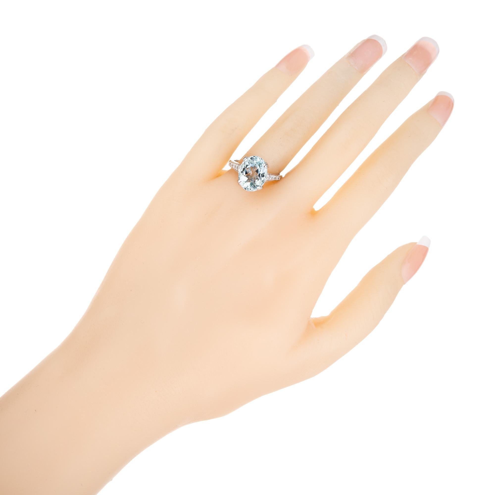 4.60 Carat Oval Aquamarine Diamond Platinum Engagement Ring  For Sale 2