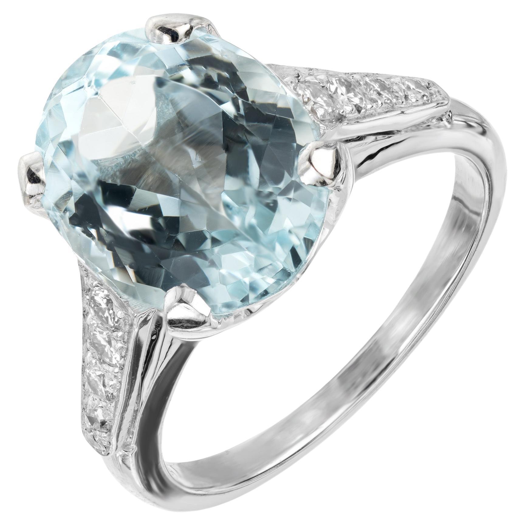 4.60 Carat Oval Aquamarine Diamond Platinum Engagement Ring  For Sale