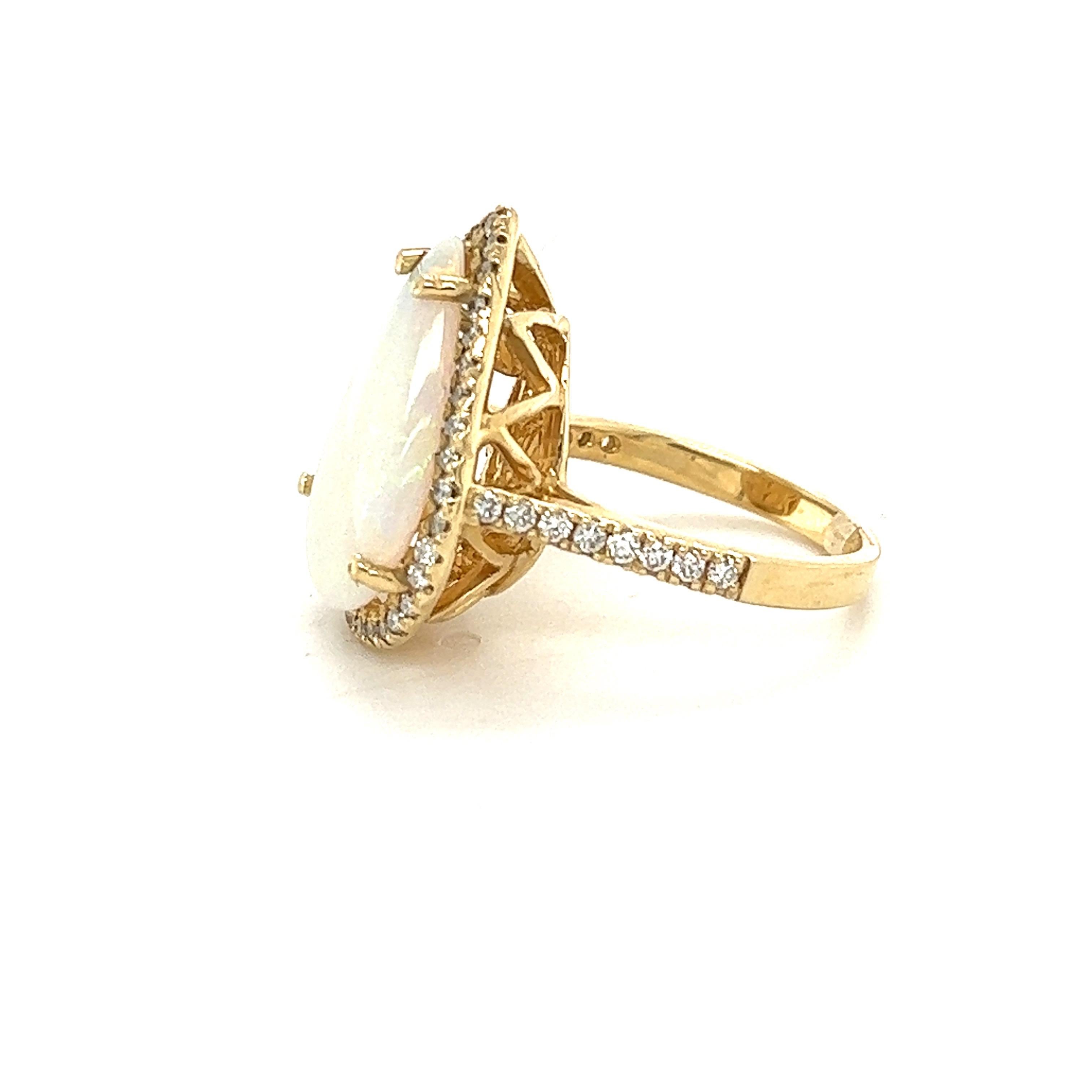 Contemporary 4.60 Carat Pear Cut Opal Diamond Yellow Gold Ring