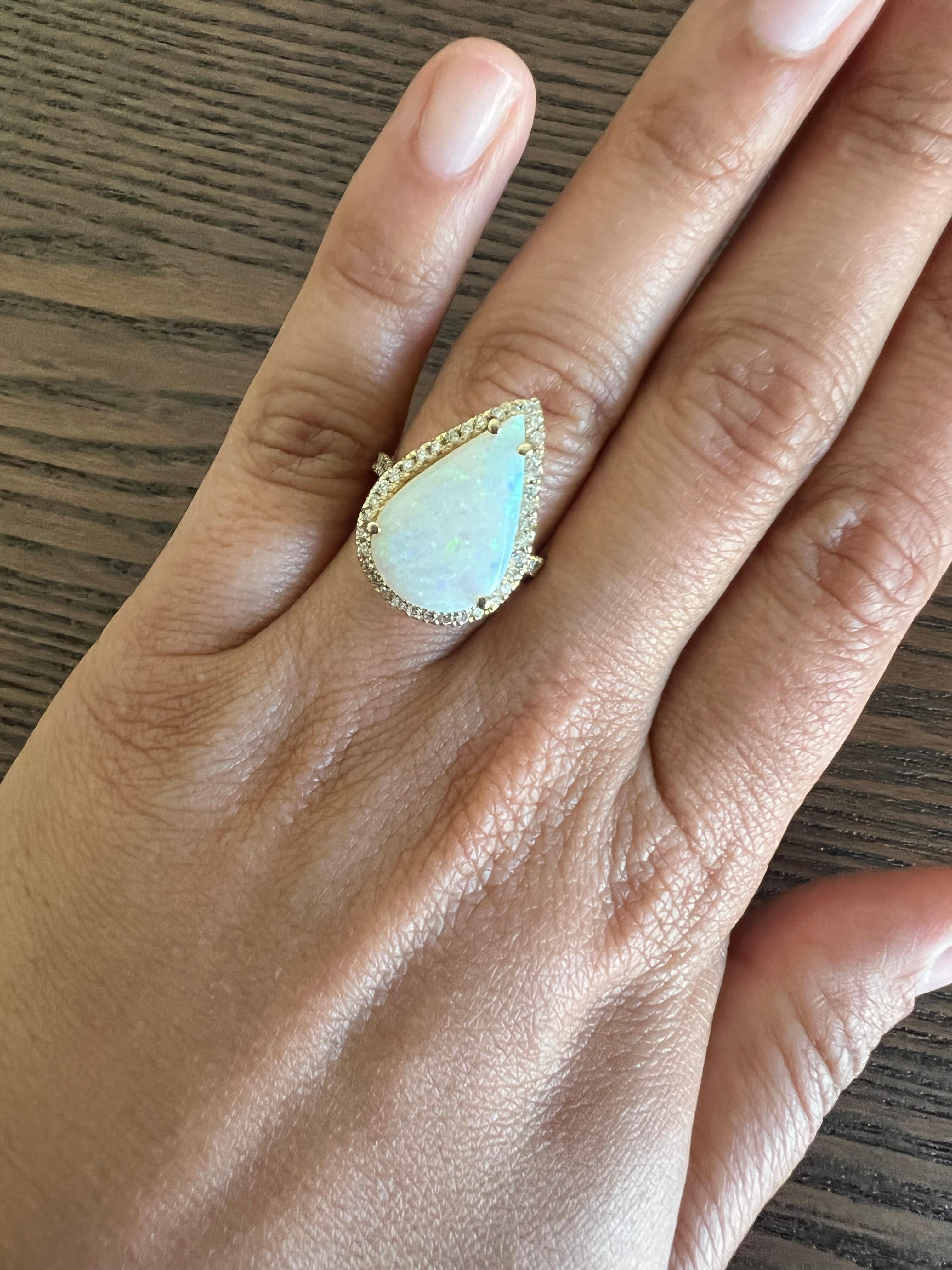 Women's 4.60 Carat Pear Cut Opal Diamond Yellow Gold Ring