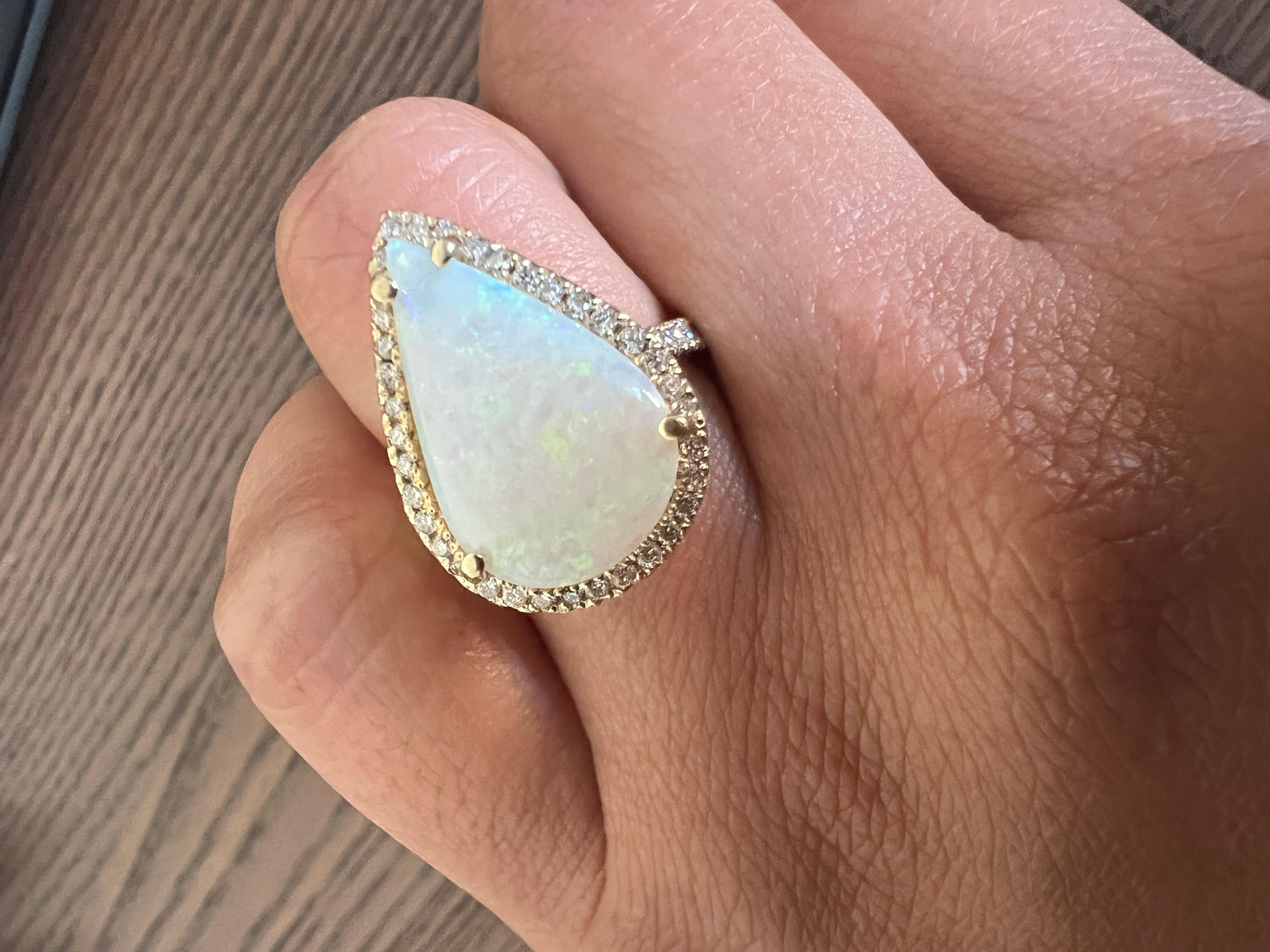 4.60 Carat Pear Cut Opal Diamond Yellow Gold Ring 1