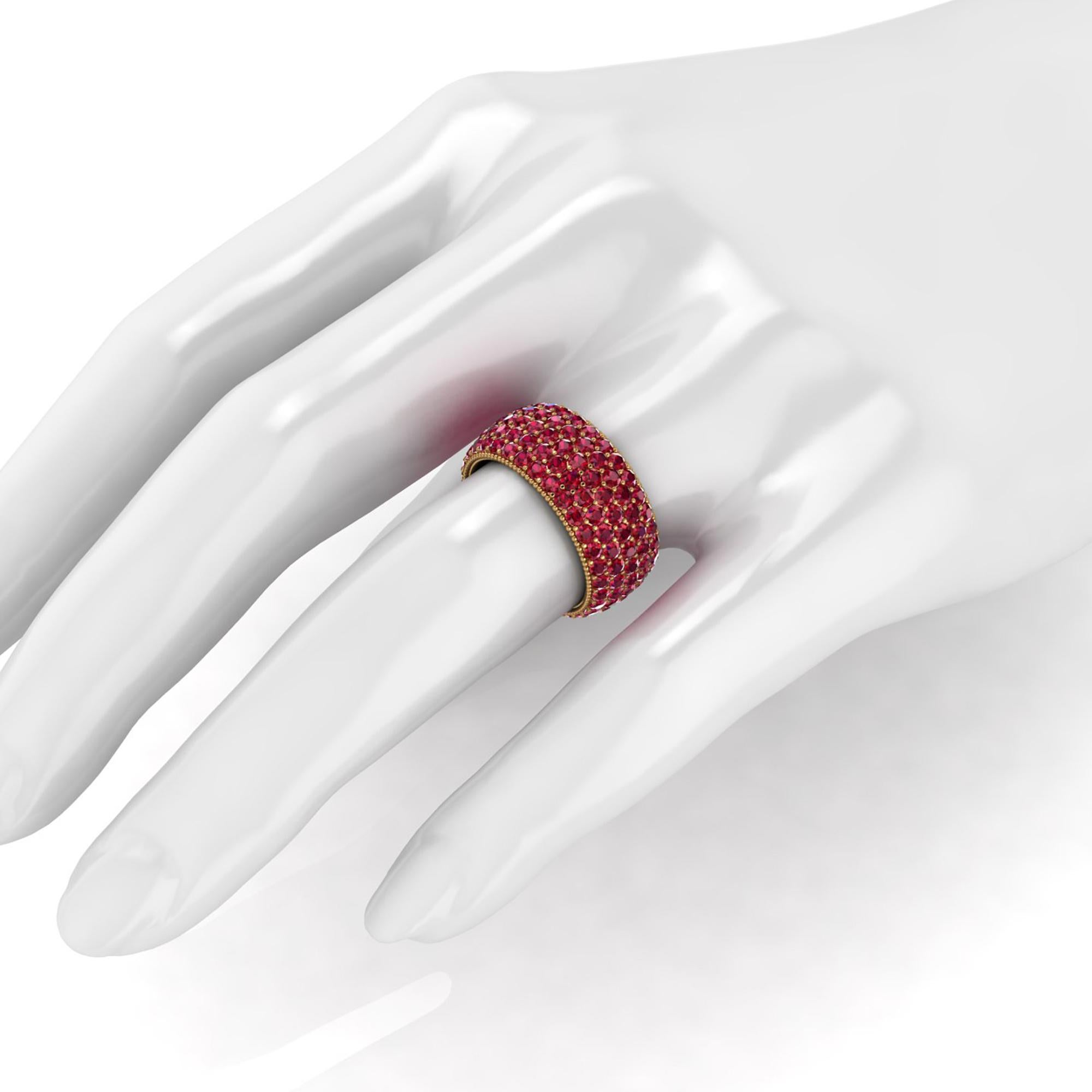 Modern 4.60 Carat Red Ruby wide band 18 Karat Yellow Gold For Sale