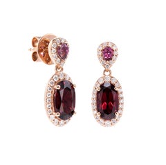 Sunita Nahata Rhodolite 4.60ct. Drop Earrings in 18KRG with Diamond.