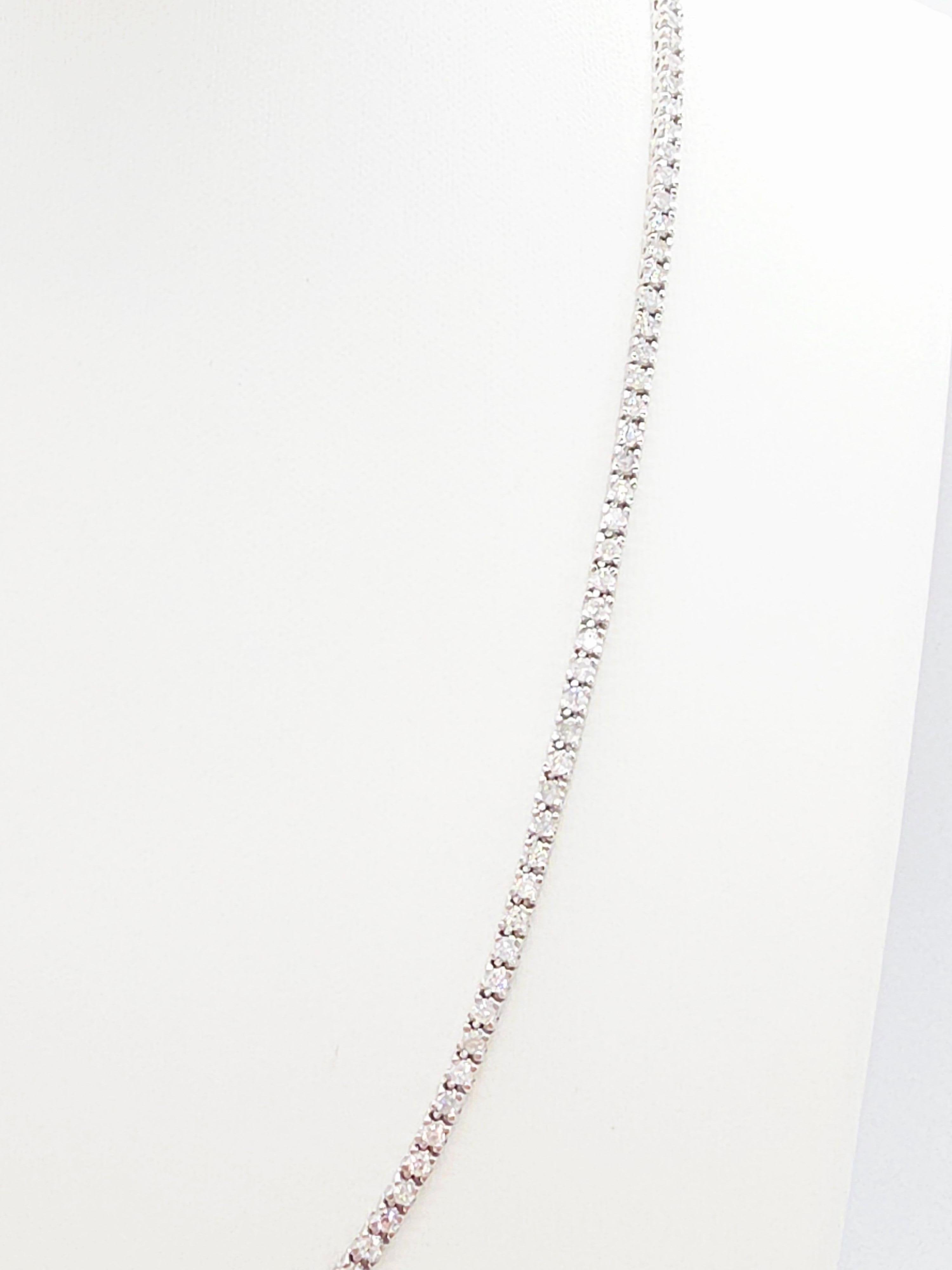 4.60 Carat Round Natural Diamond Tennis Necklace 14K White 16'' en Nuevo estado para la venta en Great Neck Plaza, NY