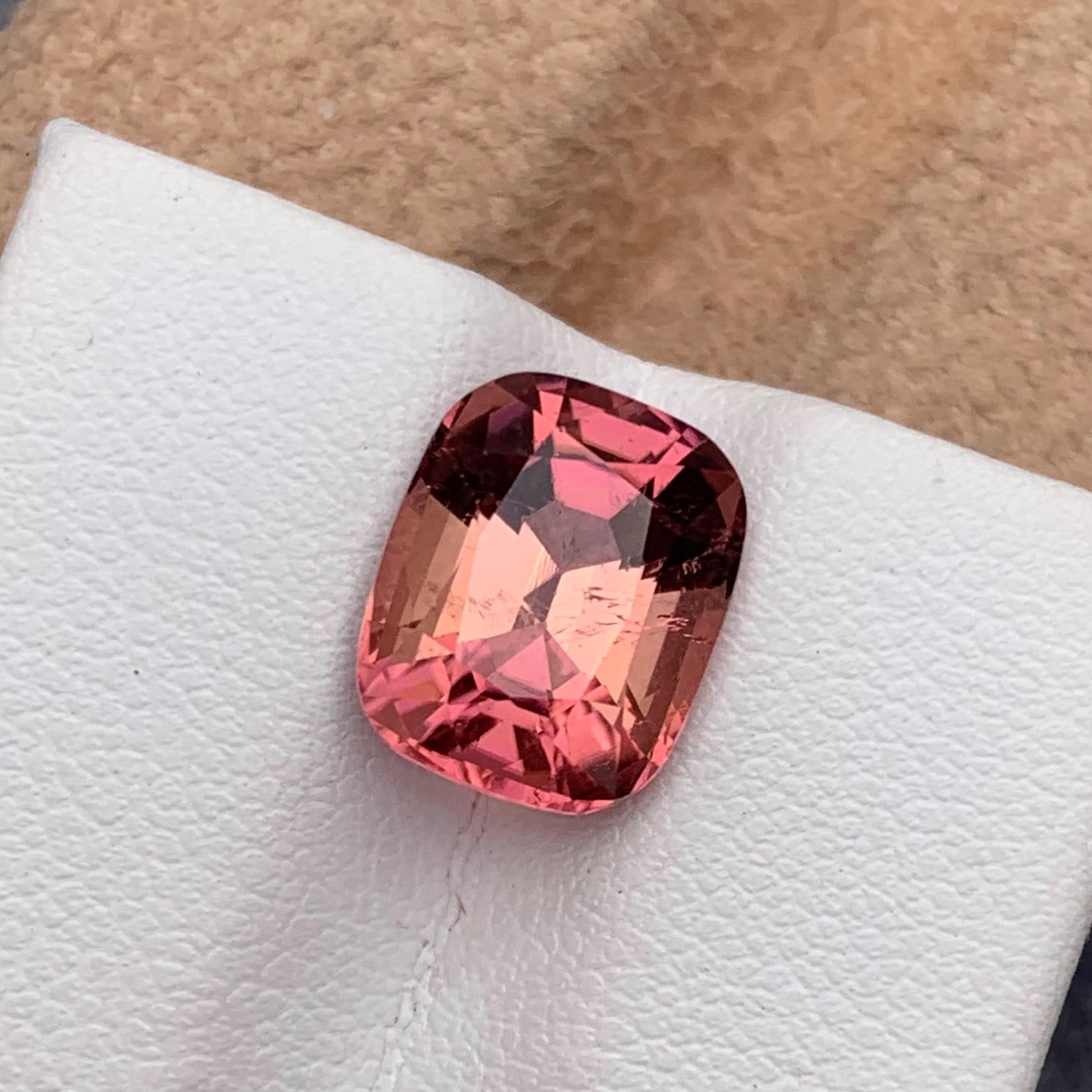Arts and Crafts 4.60 Carat SI Clarity Loose Pink Tourmaline Cushion Shape For Sale
