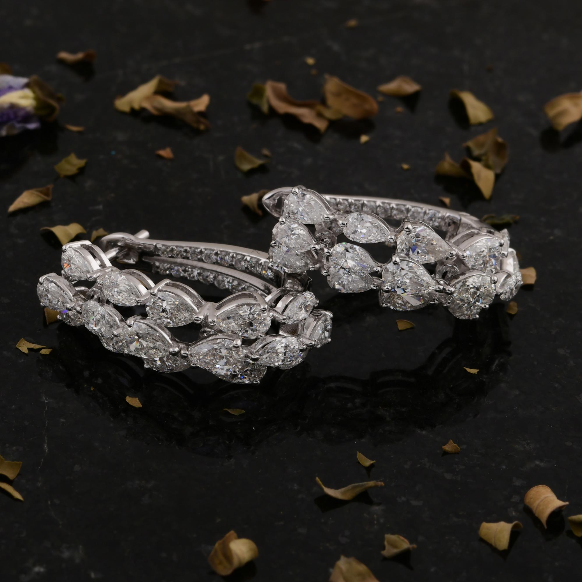 Pendientes de aro de diamantes talla brillante pera SI/H de 4,60 quilates y 18 quilates de oro blanco Corte pera en venta