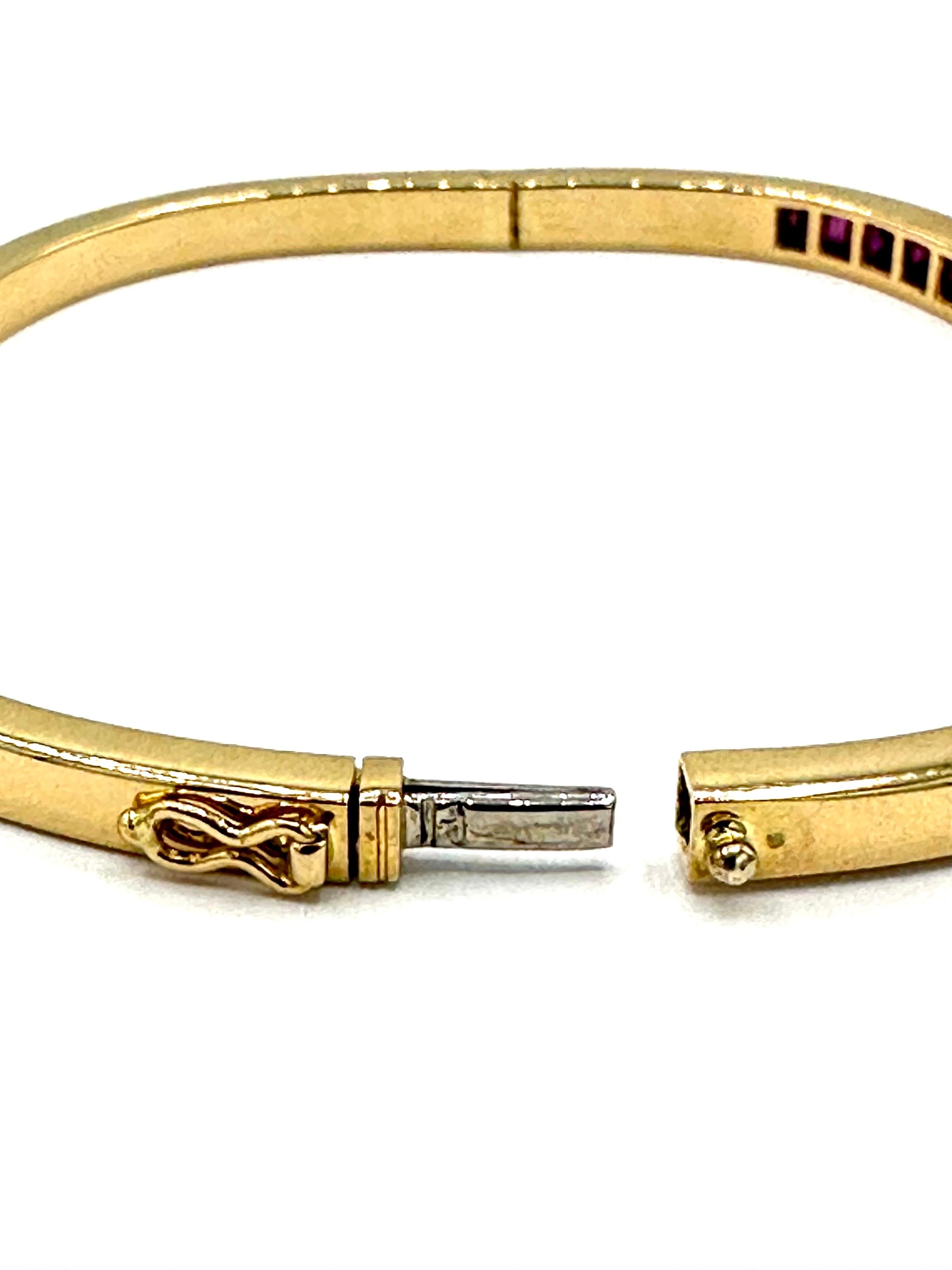 Women's or Men's 4.60 Carat Square Cut Ruby Channel Set 18K Gold Bangle Bracelet  For Sale