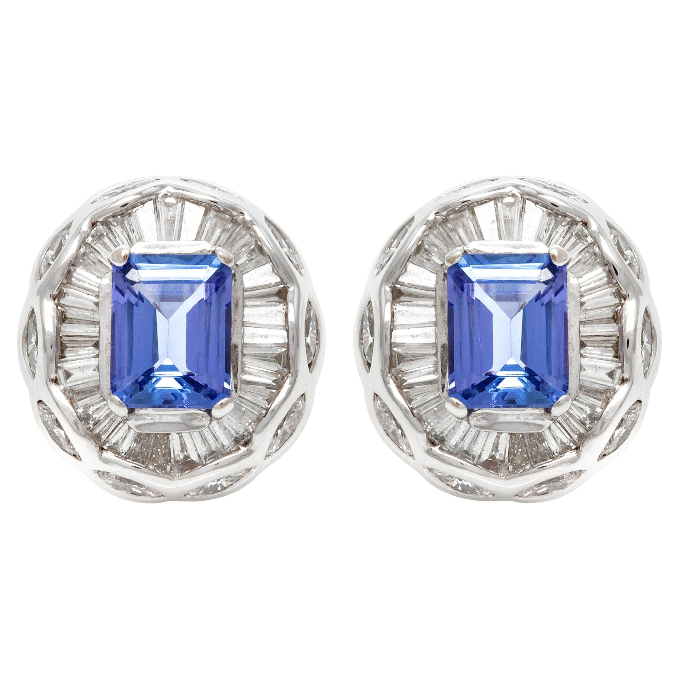4.60 Carat Tanzanite & 4.11 Carat Diamond Earrings For Sale