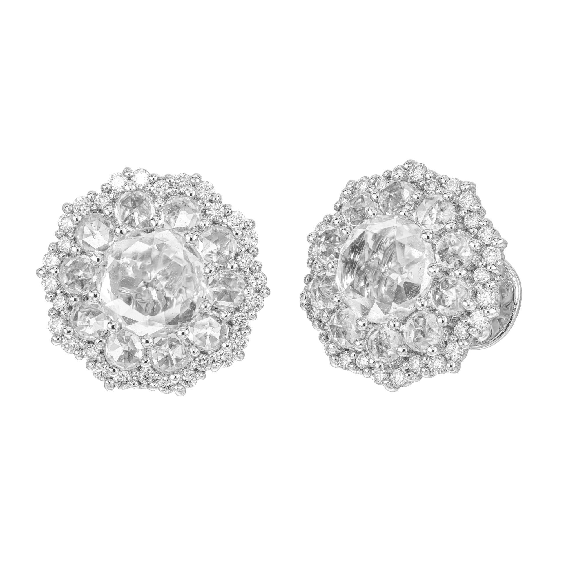 4.60 Carat Topaz Diamond White Gold Lever Back Cluster Earrings In Excellent Condition For Sale In Stamford, CT