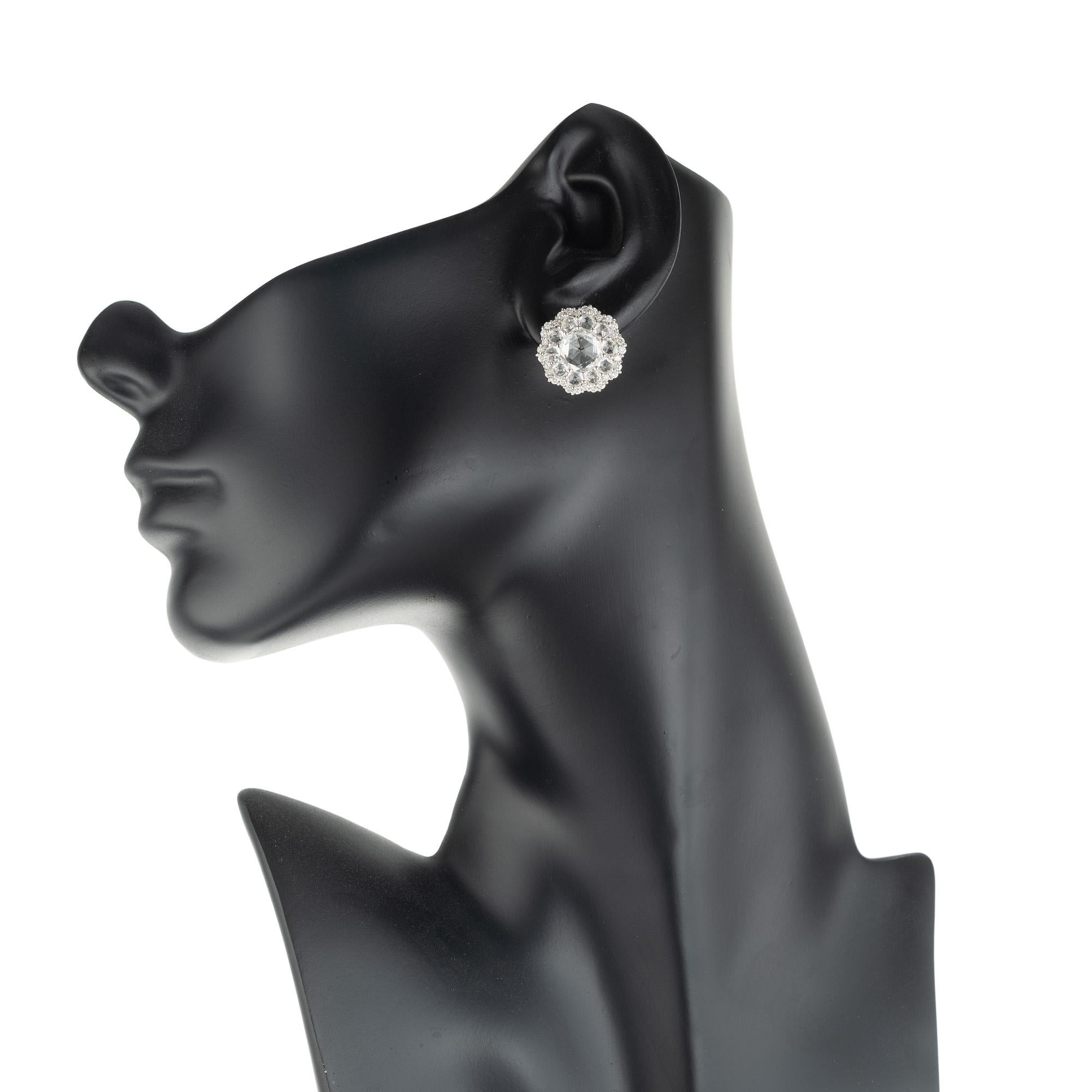 4.60 Carat Topaz Diamond White Gold Lever Back Cluster Earrings For Sale 1