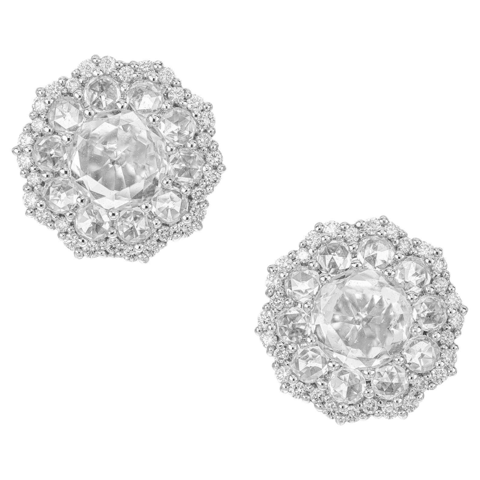 4.60 Carat Topaz Diamond White Gold Lever Back Cluster Earrings For Sale