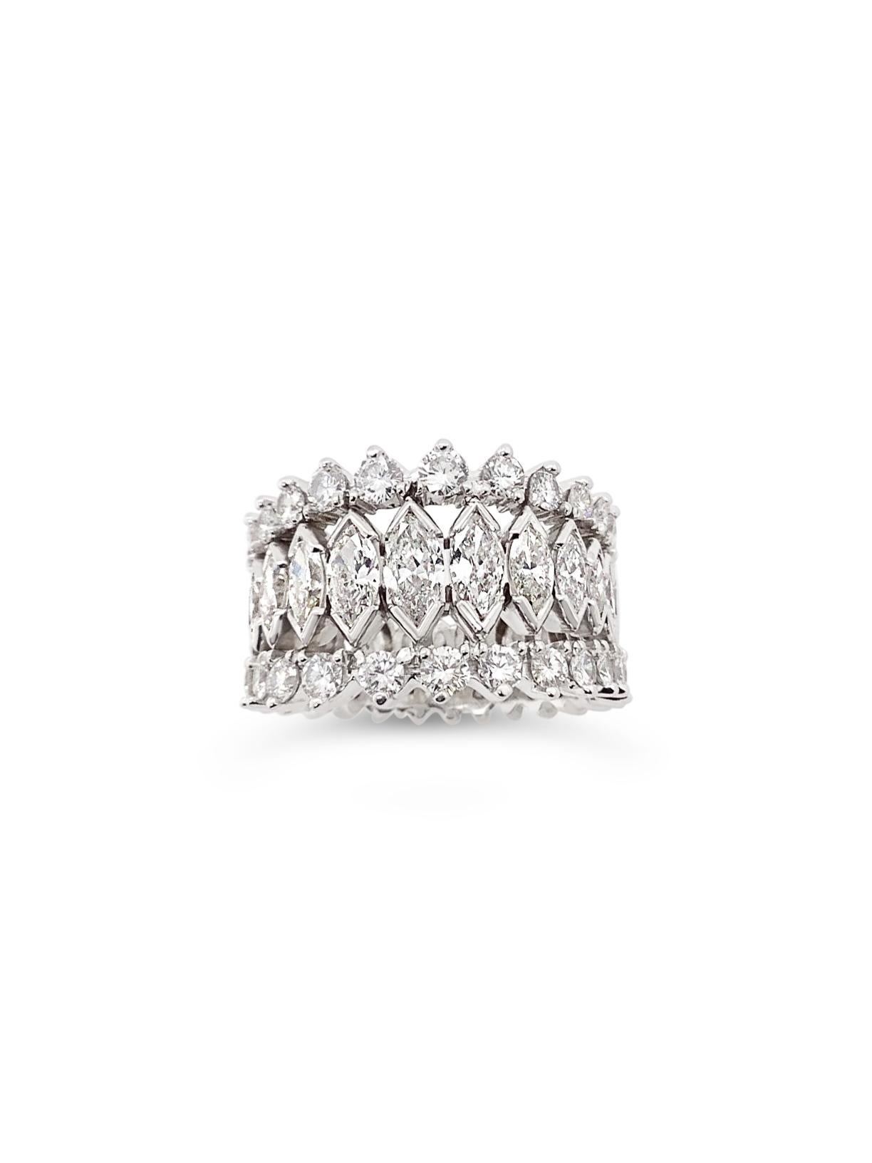 4.60 Carat Total Weight Marquise Diamond Eternity Band Platinum Ring In Fair Condition In Palm Beach, FL
