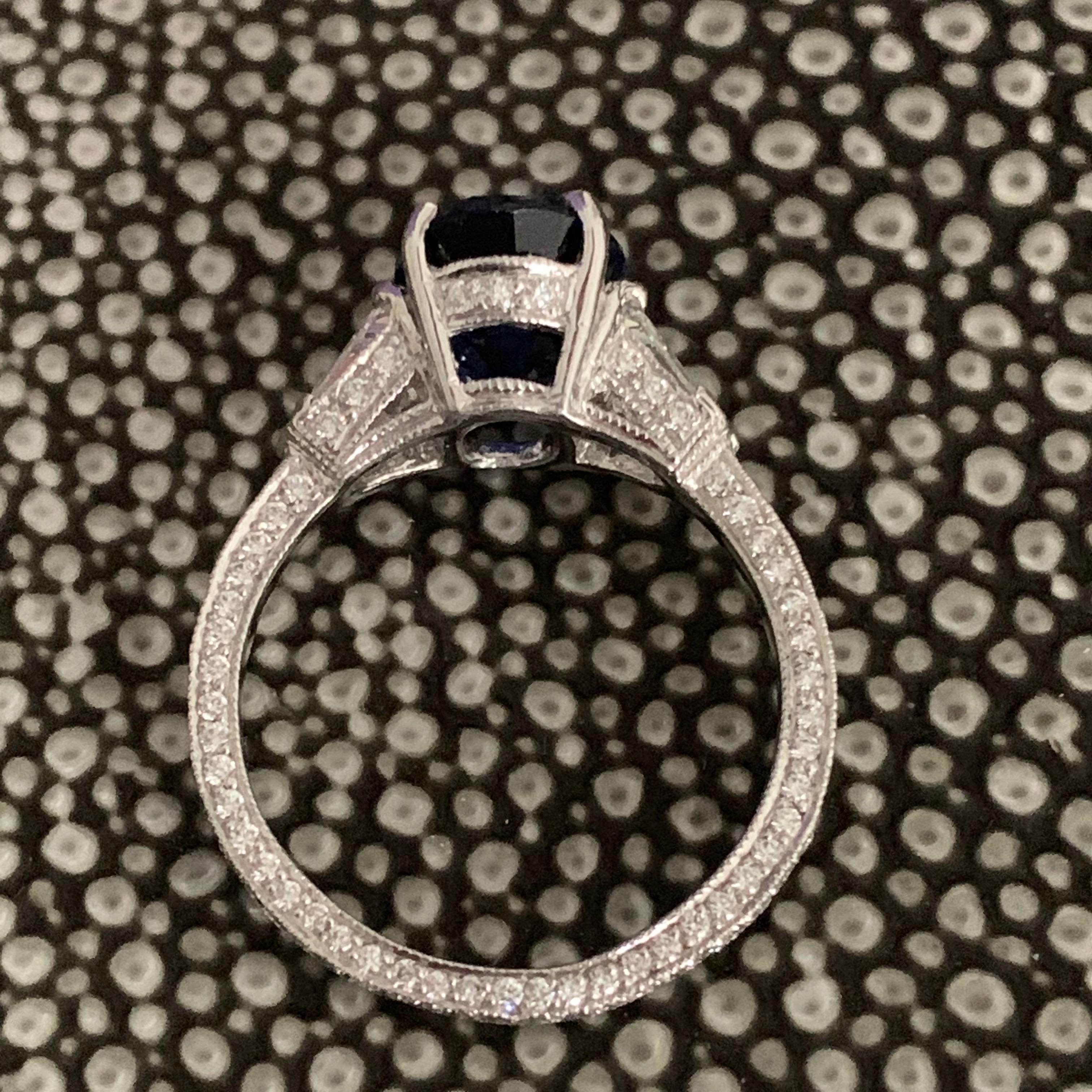 Oval Cut 4.60 Carat tw Oval Natural Fancy Blue Sapphire & Diamond Ring 18k W - Ben Dannie For Sale
