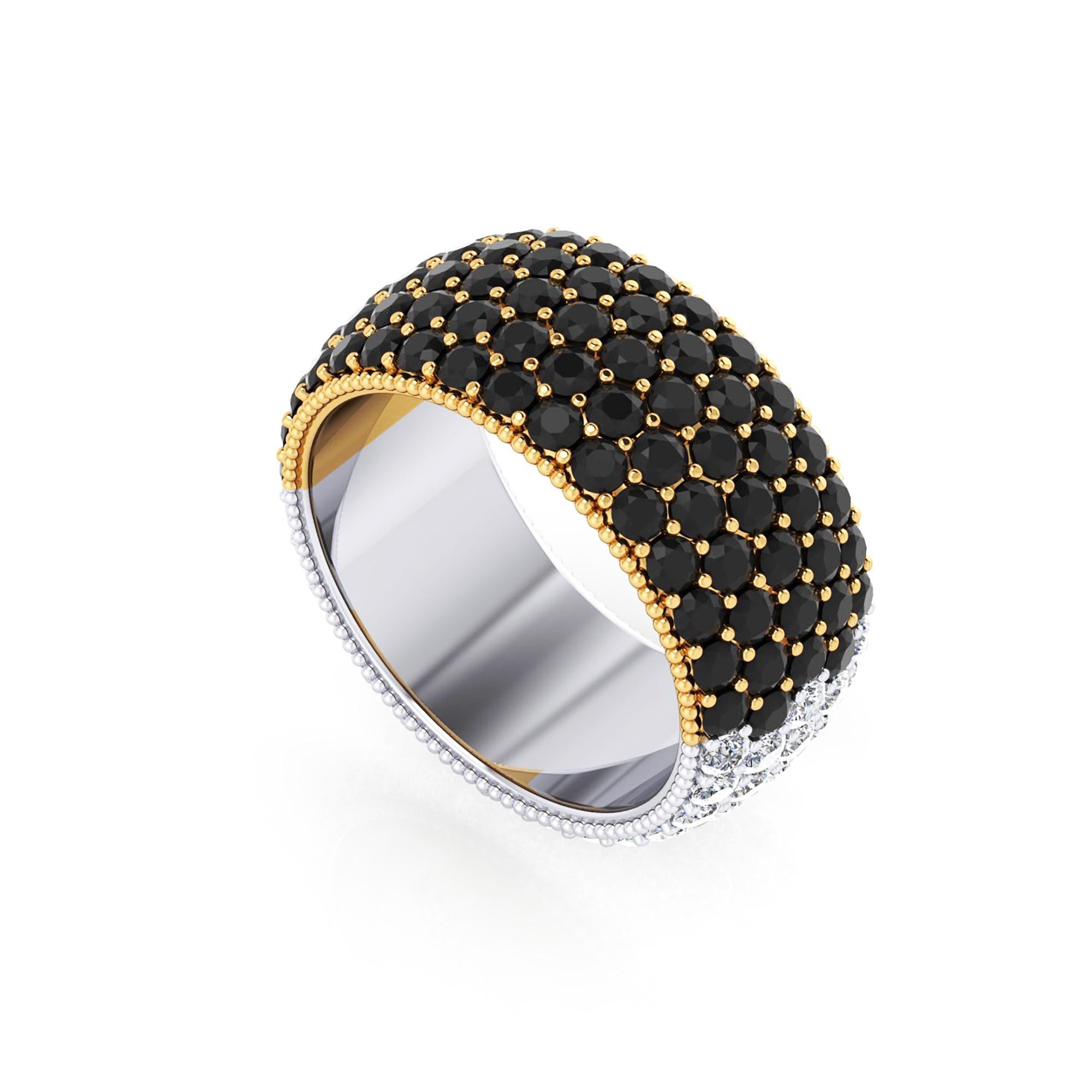 Diamante blanco y negro de 4,60 quilates de oro blanco y amarillo de 18 quilates en Nuevo estado para la venta en New York, NY