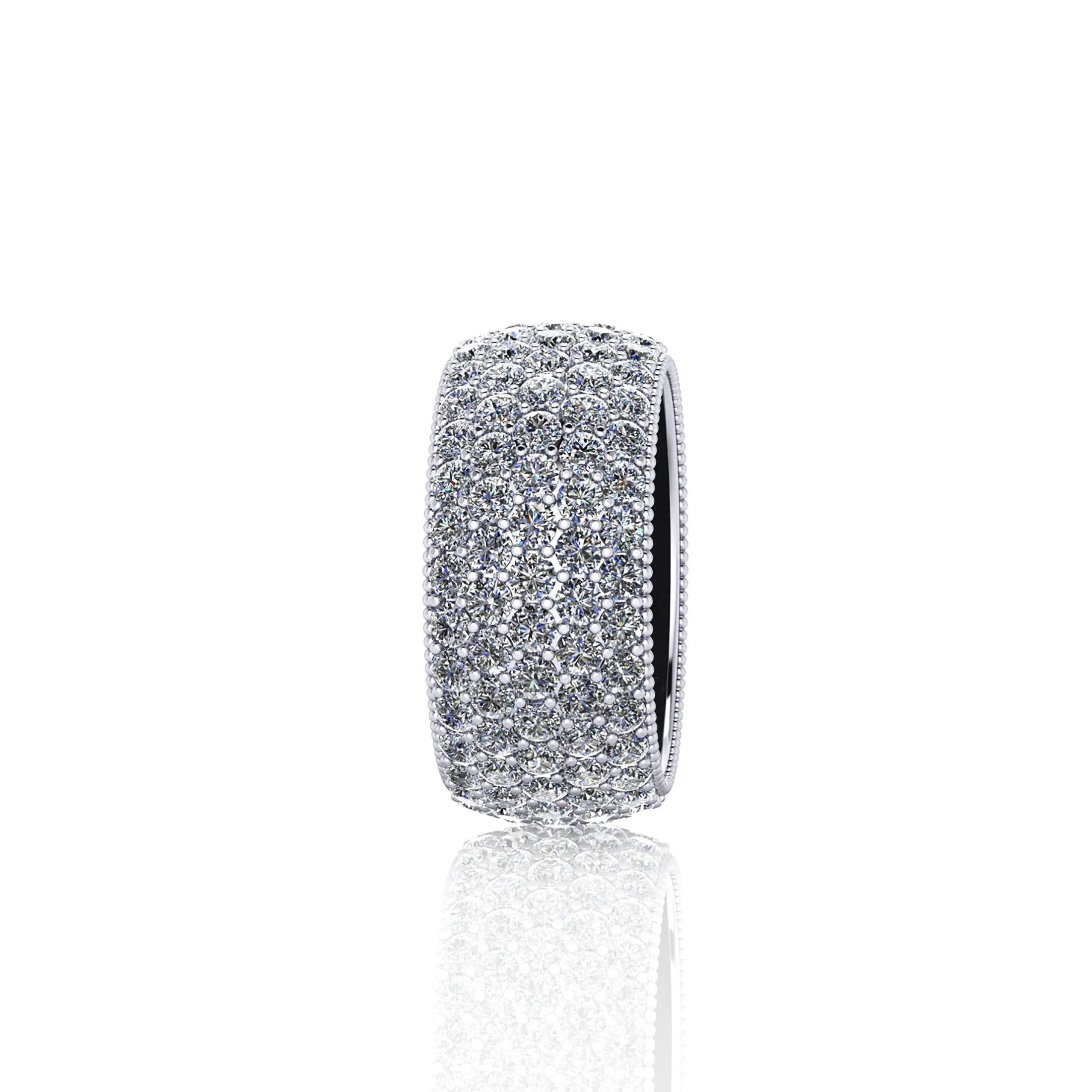 Modern 4.60 Carat Wide White Diamond Pavé Ring in 18 Karat White Gold For Sale