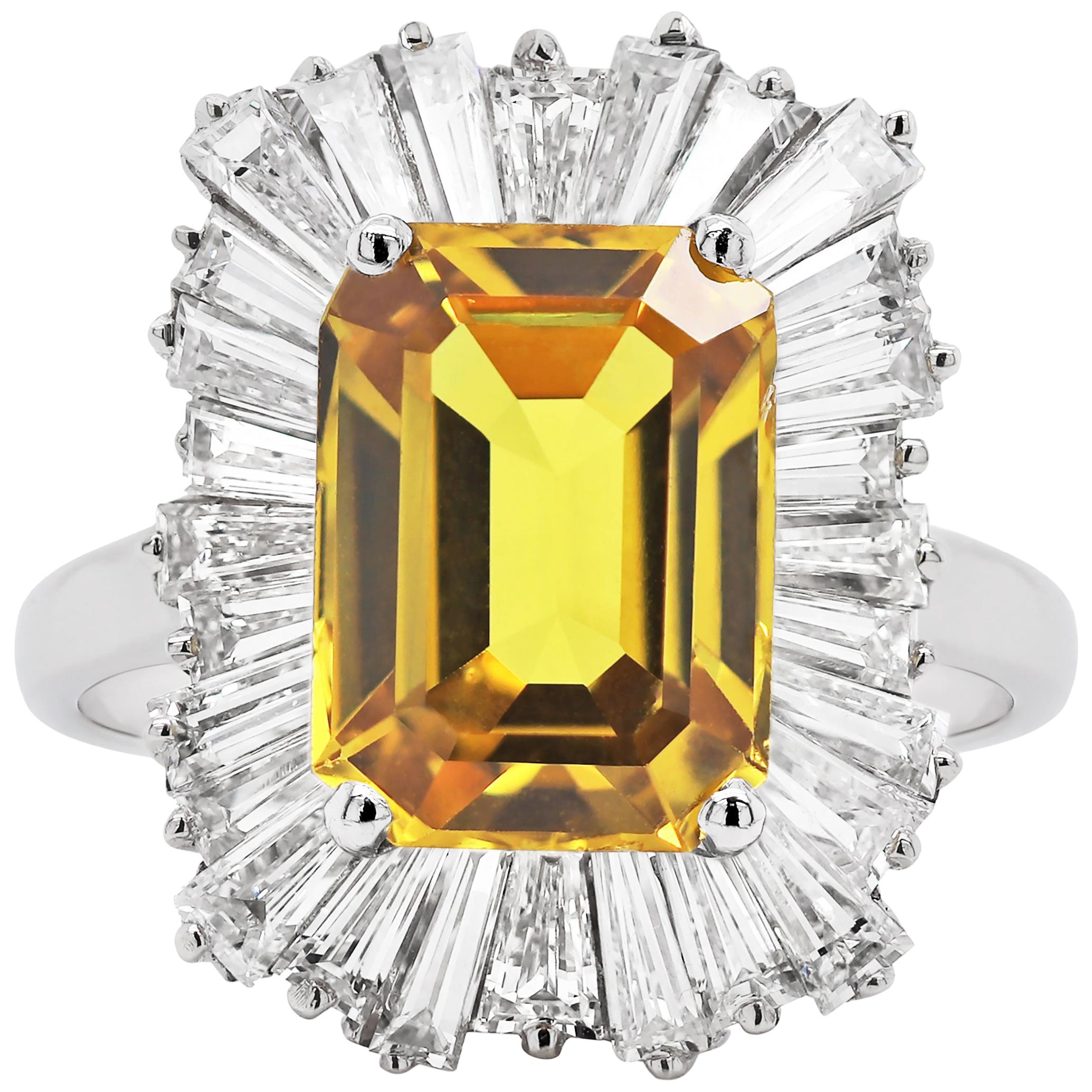 4.bague Ballerine en platine avec saphir jaune et diamants de 60 carats