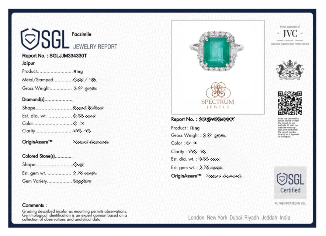 4.60 Carat Zambian Emerald Cocktail Ring 0.78 Carat Diamond 14 Karat White Gold For Sale 1