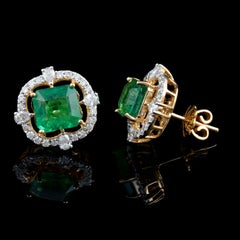 4.60 Carat Zambian Emerald Diamond 14 Karat Gold Stud Earrings
