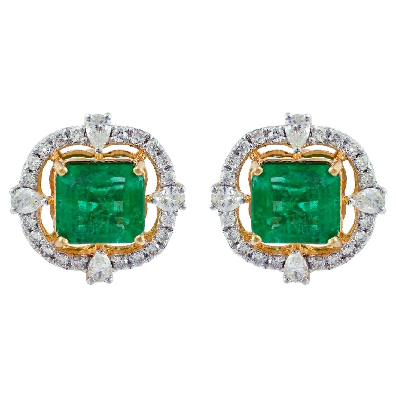 Pendientes de oro de 14 quilates con diamante esmeralda de Zambia de 4,60 quilates