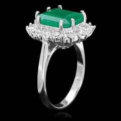 4.60 Carats Natural Emerald and Diamond 14K Solid White Gold Ring