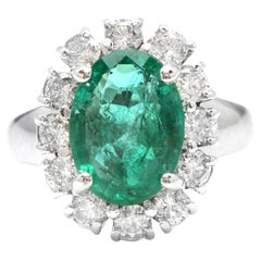 Anello con smeraldo naturale e diamante da 4,60 carati in oro bianco massiccio 14K