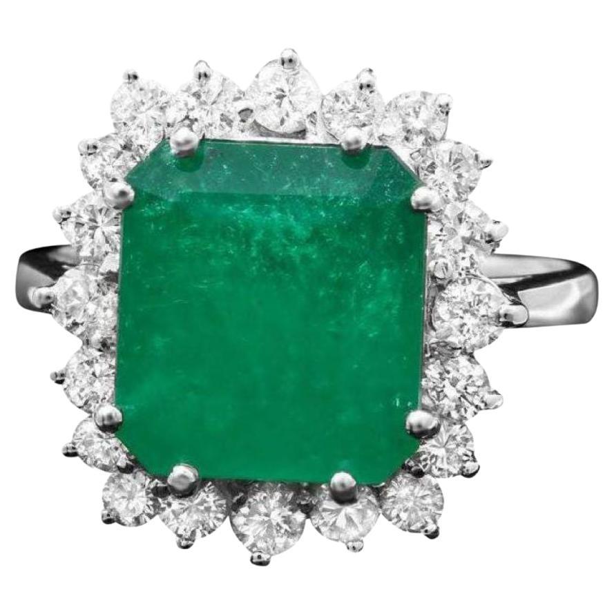 4.60 Carats Natural Emerald and Diamond 14K Solid White Gold Ring For Sale