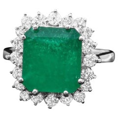 4.60 Carats Natural Emerald and Diamond 14K Solid White Gold Ring