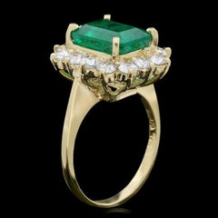4,60 Karat Natürlicher Smaragd und Diamant 18K Massiv Gelbgold Ring