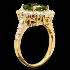 4.60 Carats Natural Peridot and Diamond 14K Solid Yellow Gold Ring