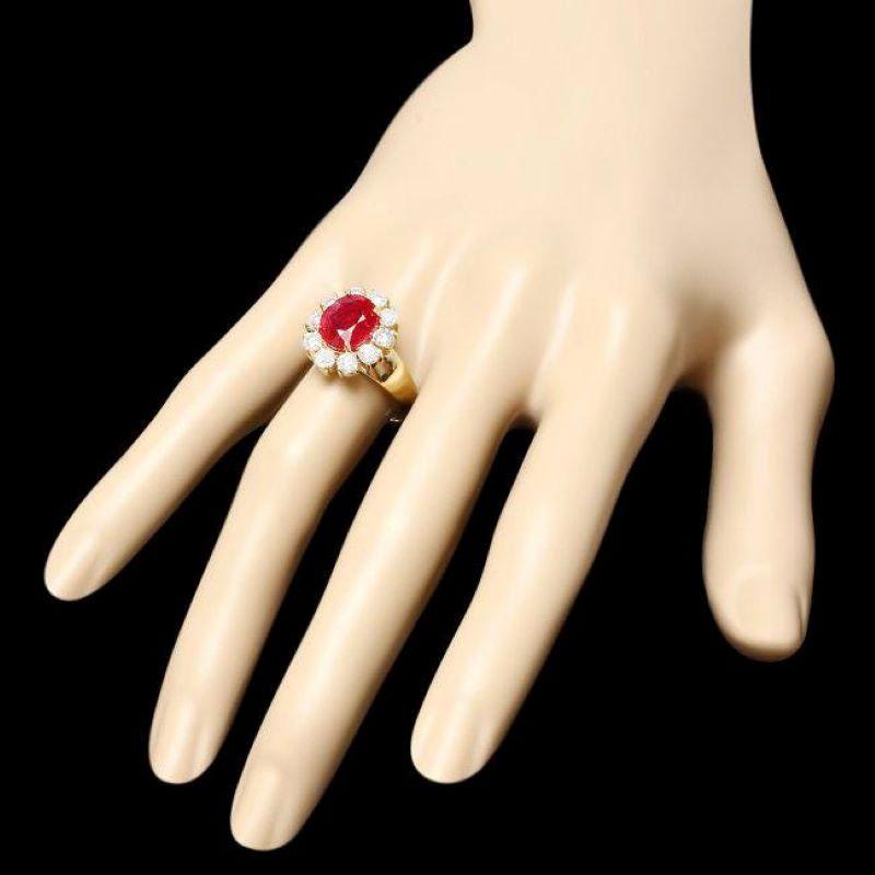 Mixed Cut 4.60 Carats Natural Red Ruby and Diamond 14k Solid Yellow Gold Ring For Sale