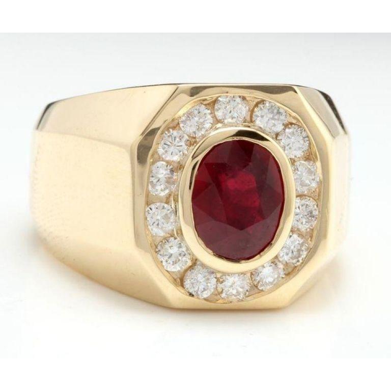 4.60 Carats Natural Ruby and Diamond 14K Solid Yellow Gold Men's Ring

Amazing looking piece!

Total Natural Round Cut Diamonds Weight: Approx. 1.10 Carats (color G-H / Clarity SI1)

Total Ruby Weight is: Approx. 3.50 Carats

Ruby Treatment: Lead