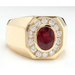 4.60 Carat Natural Ruby and Diamond 14 Karat Solid Yellow Gold Men's Ring