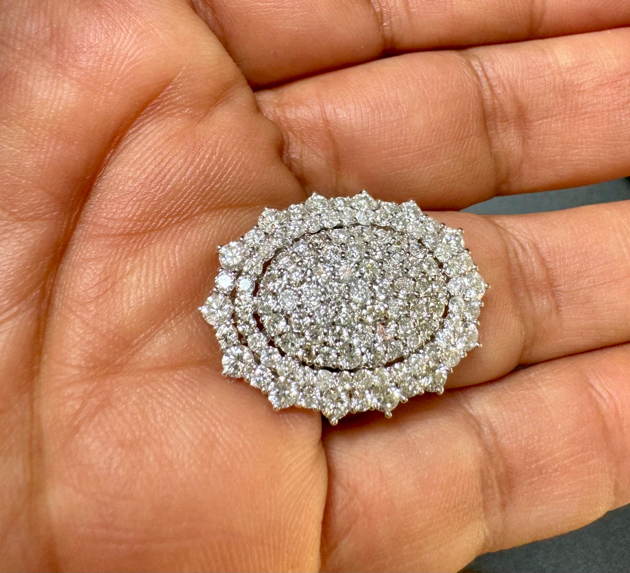 4.60 Ct Natural Pave Set Diamond Cocktail Ring , Large Oval Shape 18K White Gold In New Condition For Sale In New York, NY