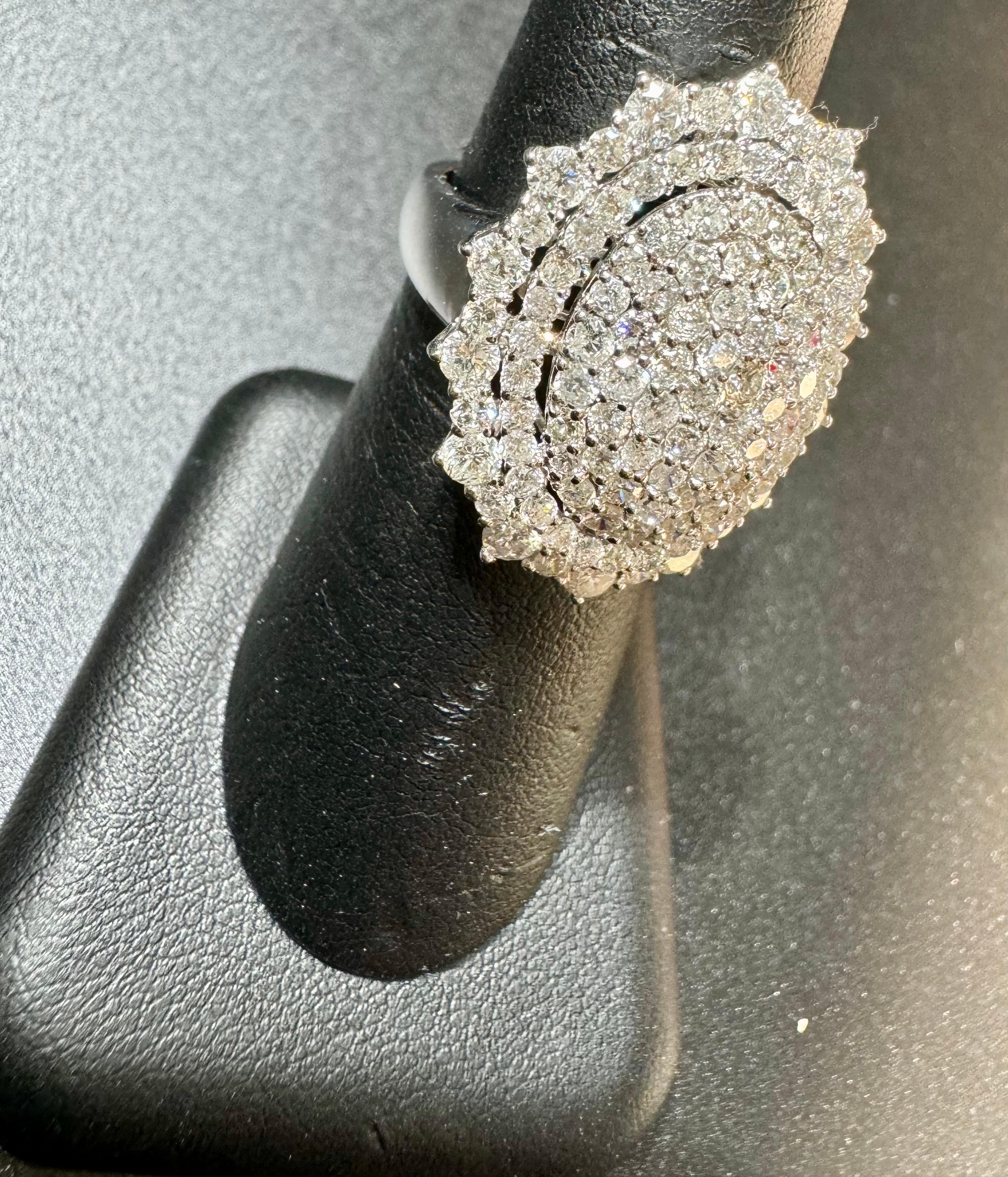 4.60 Ct Natural Pave Set Diamond Cocktail Ring , Large Oval Shape 18K White Gold For Sale 3
