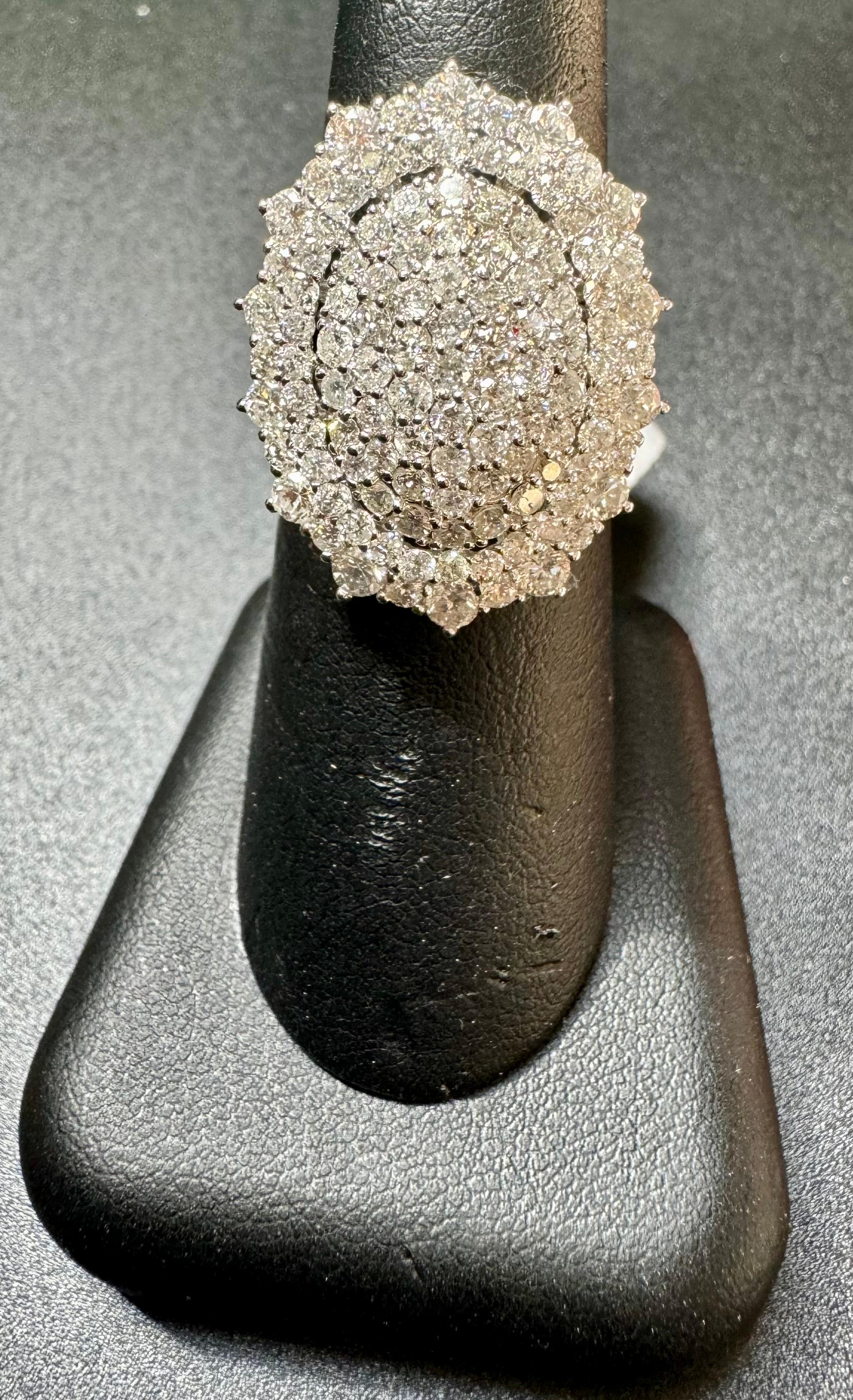 4.60 Ct Natural Pave Set Diamond Cocktail Ring , Large Oval Shape 18K White Gold For Sale 4
